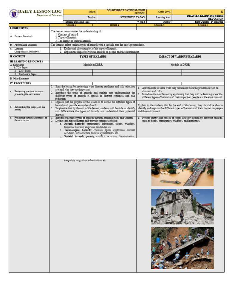 Disaster Readiness Lesson Plan | PDF | Hazards | Emergency Management