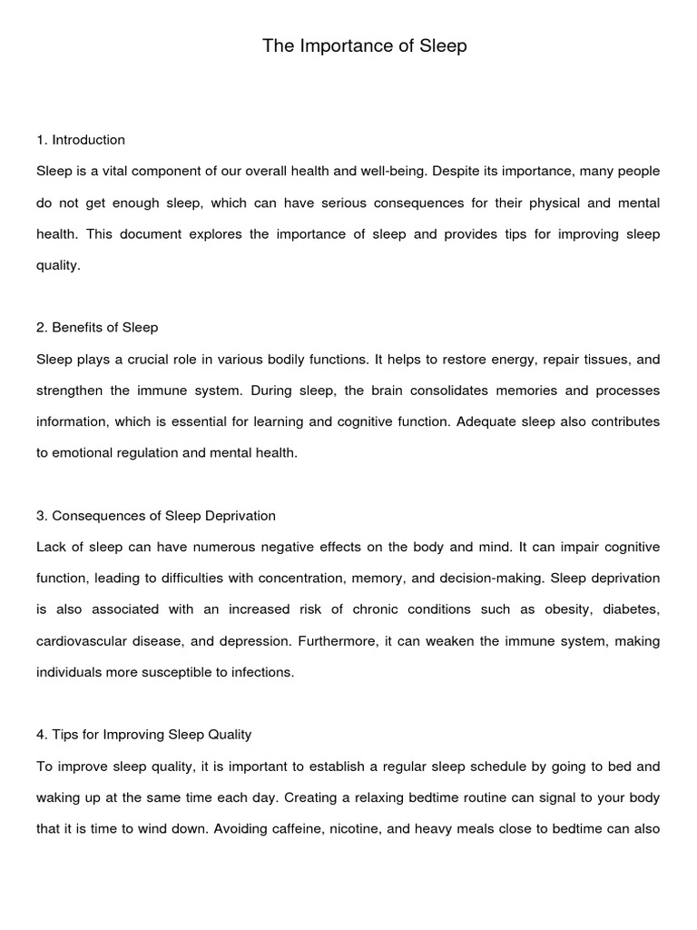 Importance of Sleep | PDF | Self-Improvement | Wellness