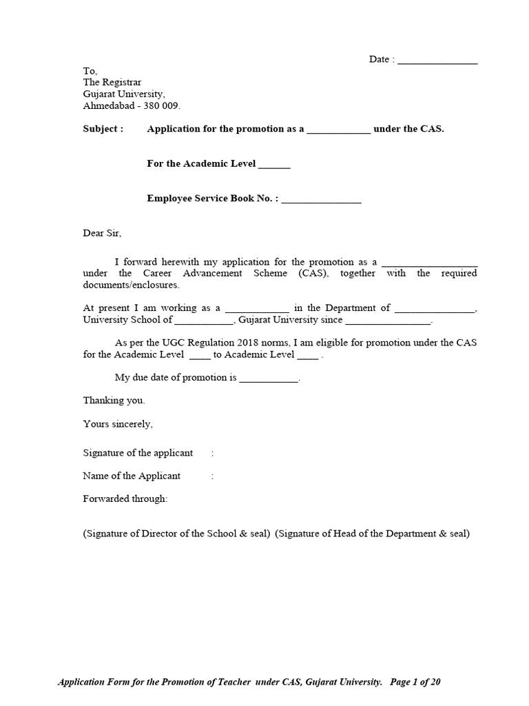 CAS Application Form For Teacher UGC Regulation 2018 | PDF | Doctor Of ...