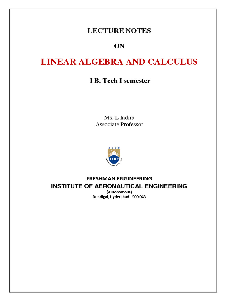 Aero Linear Algebra and Calculus Lecture Notes | PDF | Matrix ...