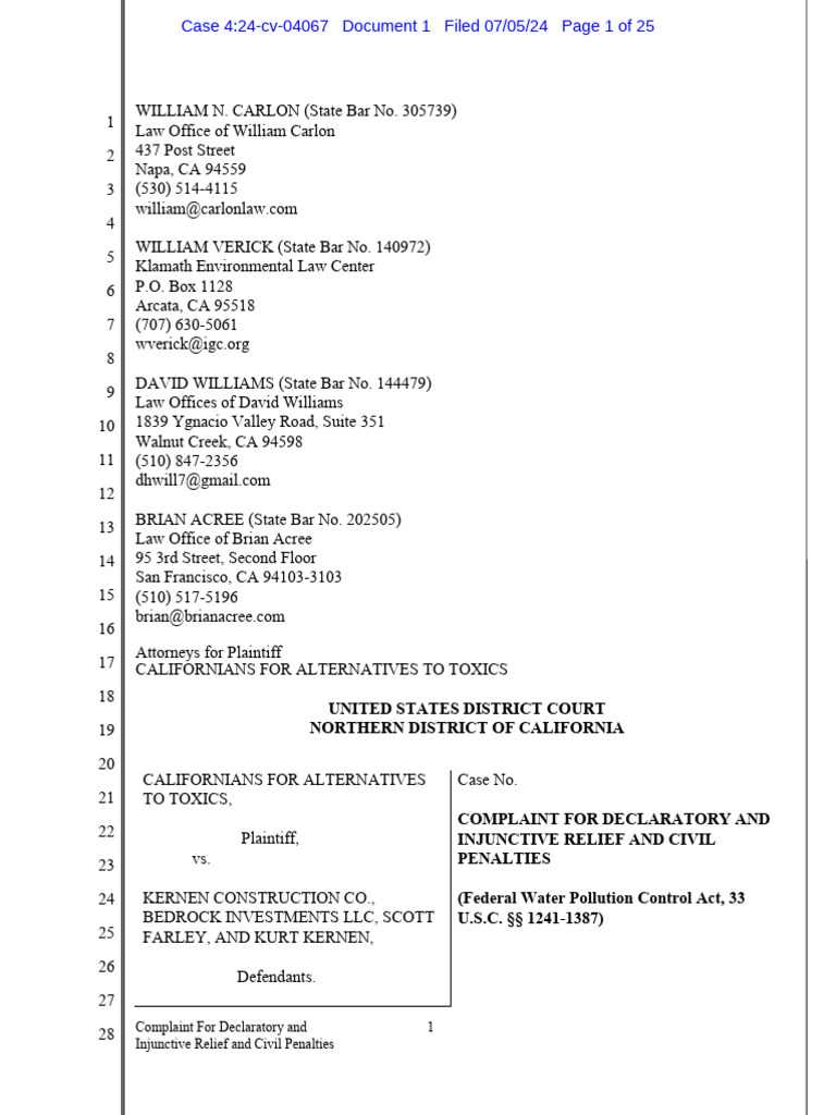Complaint 2024 kernen cats pdf clean water act stormwater