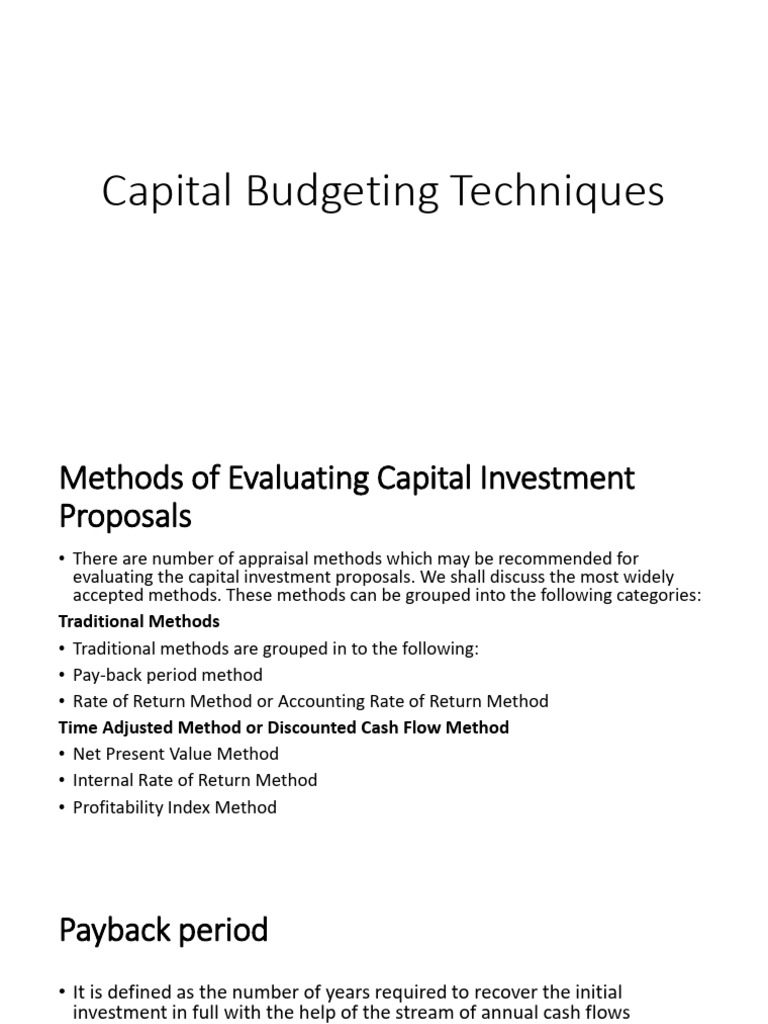 Capital Budgeting Techniques Explained | PDF | Net Present Value ...