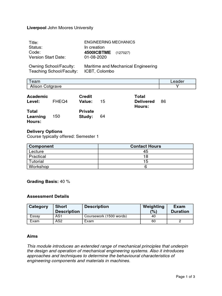 Engineering Mechanics Course Overview | PDF | Engineering | Mechanical ...
