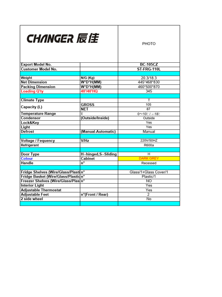 BC-105CZ Refrigerator Specifications | PDF | Mains Electricity ...
