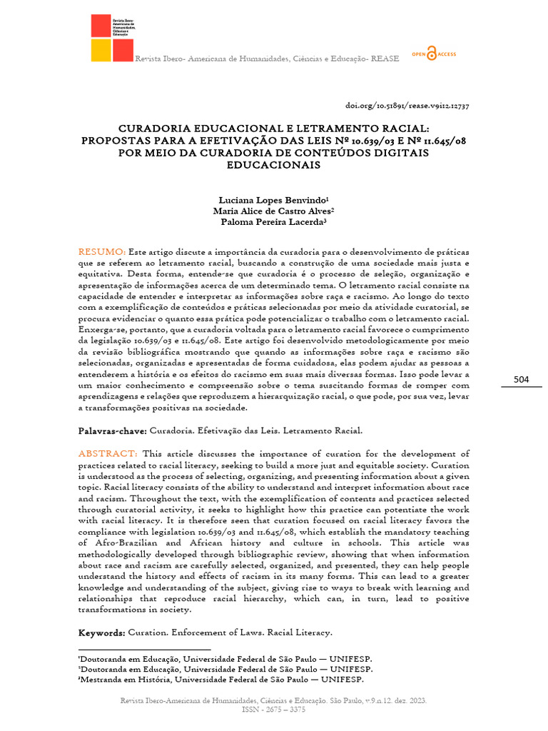 Curadoria Educacional e Letramento Racial | PDF | Sociologia | Science