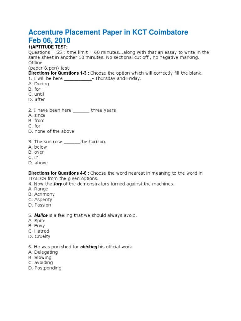 Accenture Placement Paper in KCT Coimbatore | PDF | Atmosphere Of Earth ...