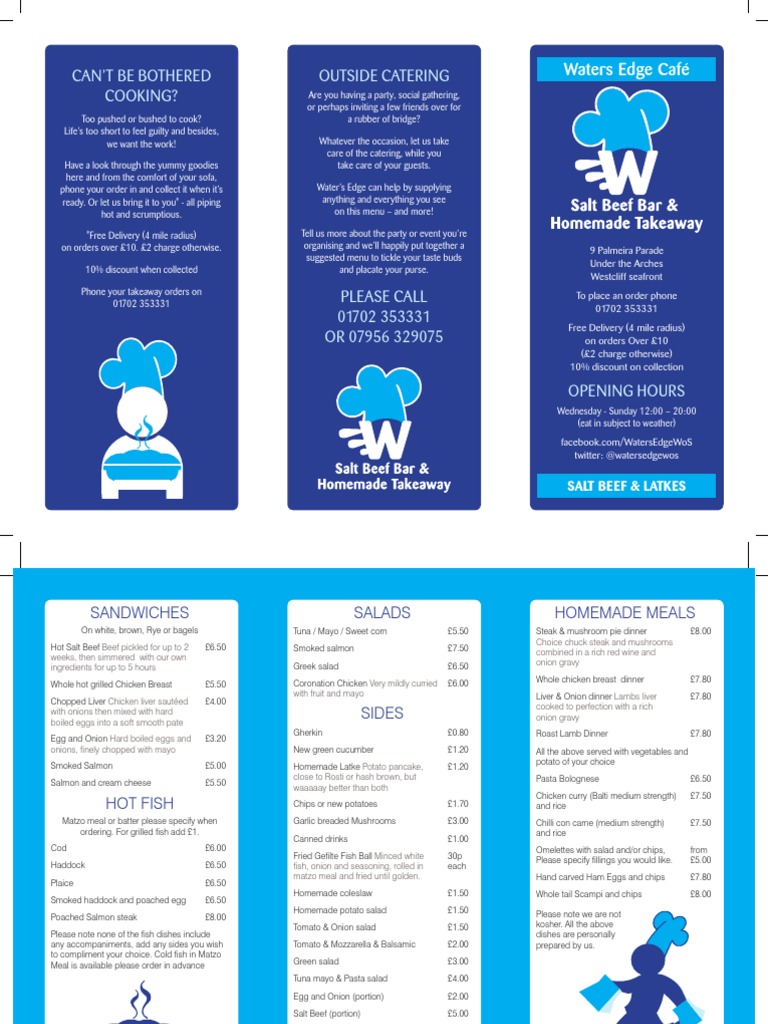 Waters Edge Café Takeaway Menu | PDF | French Fries | Salad