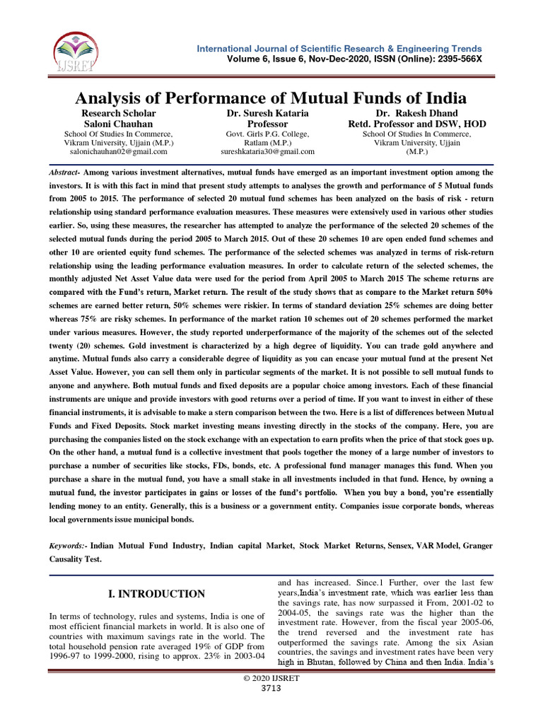 Analysis of Performance of Mutual Funds of India | PDF | Investment ...