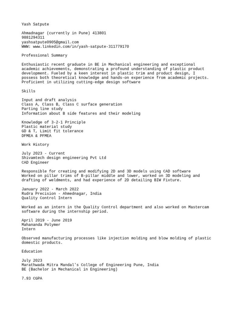 Yash Satpute Resume | PDF | Technology & Engineering