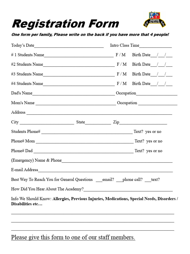 Family Registration Form for Classes | PDF | Career & Growth