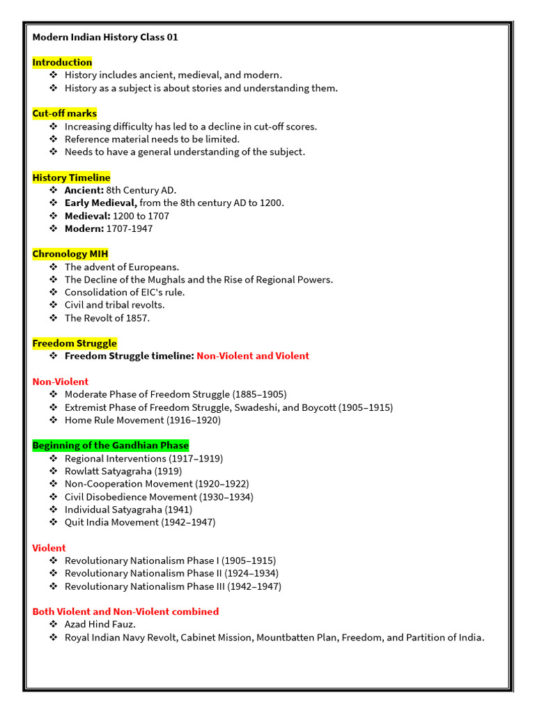 Modern Indian History Class 01 Pdf Indian Independence Movement