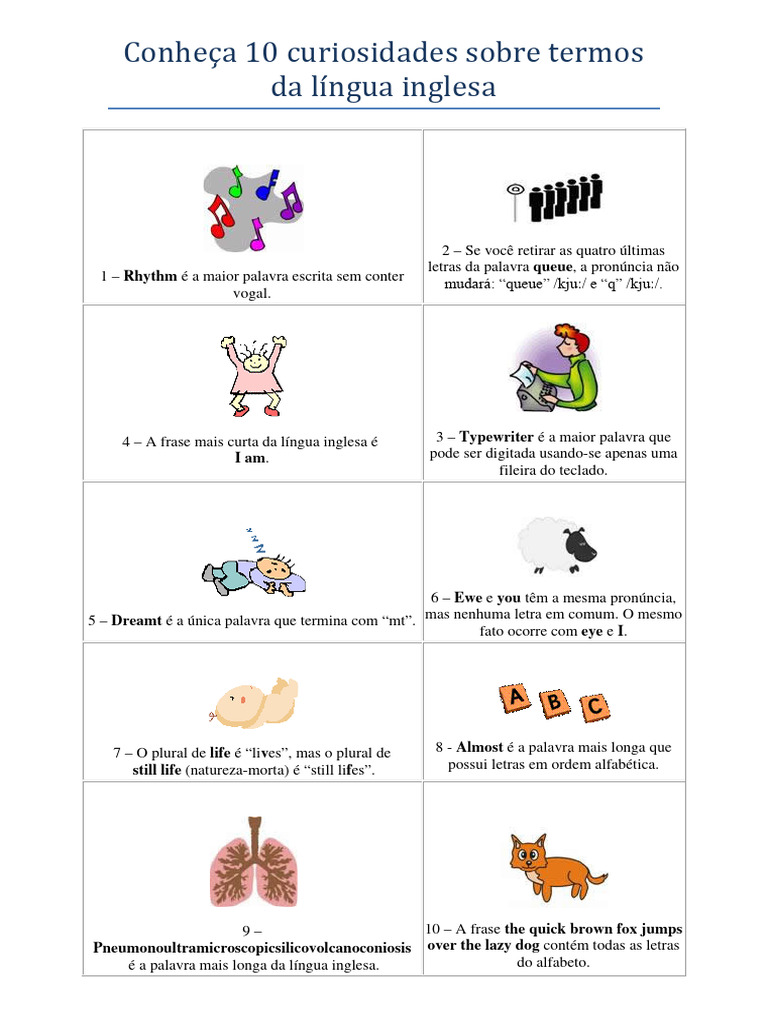 10 Curiosidades da Língua Inglesa | PDF | Língua inglesa | Fonética