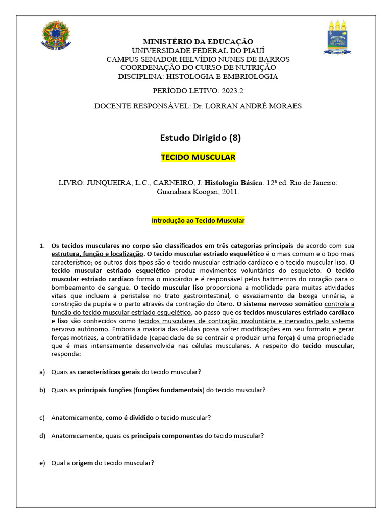 Características do Tecido Muscular | PDF | Músculo | Anatomia