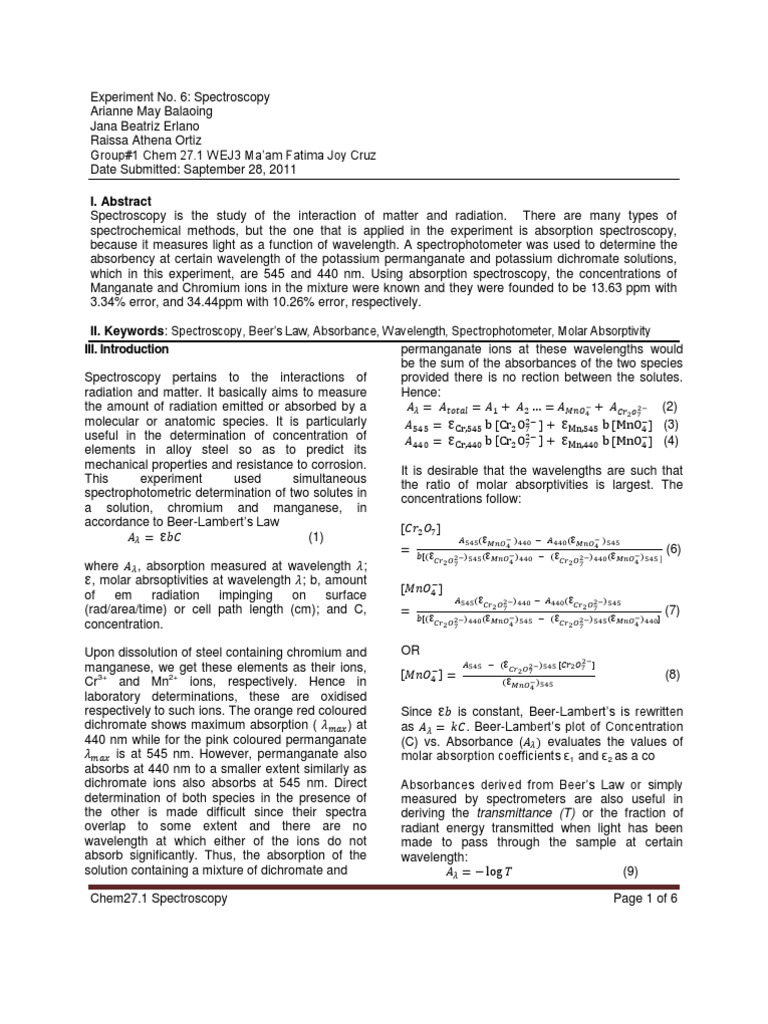 Spectrophotometric Determination of Manganese and Chromium Ion