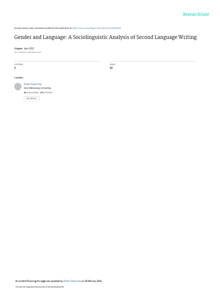 Gender and Language - A Sociolinguistic Analysis of Second Language ...