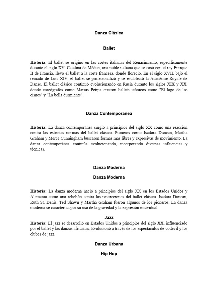 Tipos de Danza | PDF | Ballet | Bailes