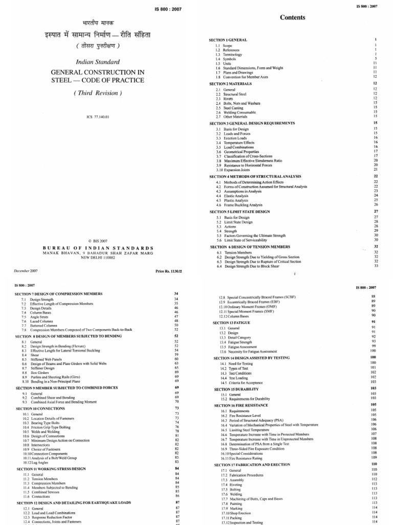 IS 800:2007 Steel Construction Code | PDF | Stress (Mechanics ...