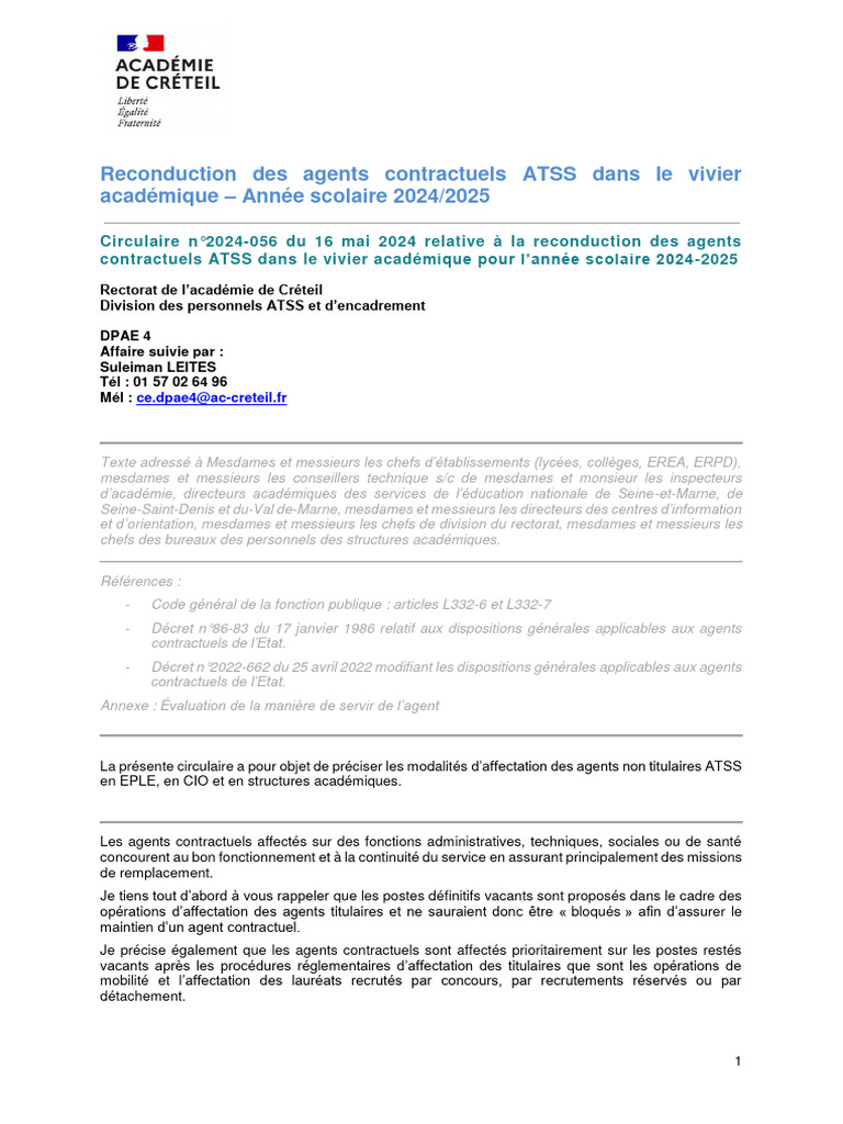 Reconduction agents ATSS 2024-2025 | PDF