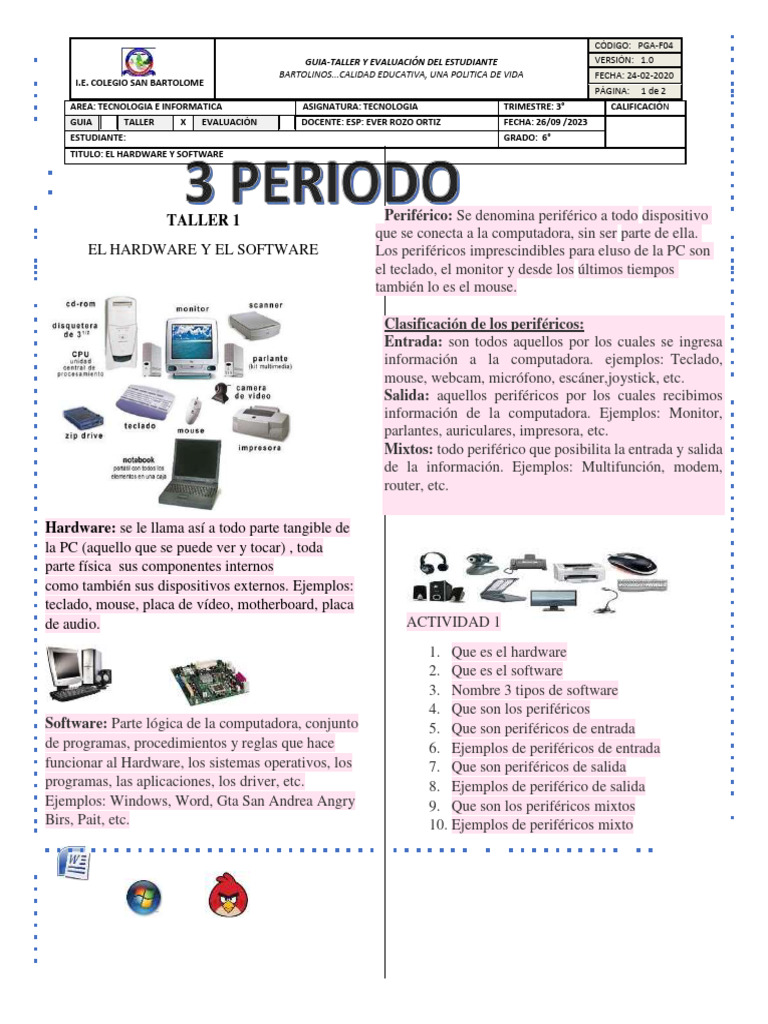 El Hardware El Software Grado Sexto | PDF | Periférico | Hardware de la ...