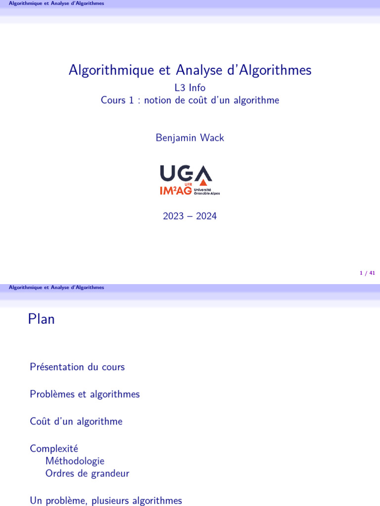 Coût et Complexité des Algorithmes | PDF | Programme informatique ...