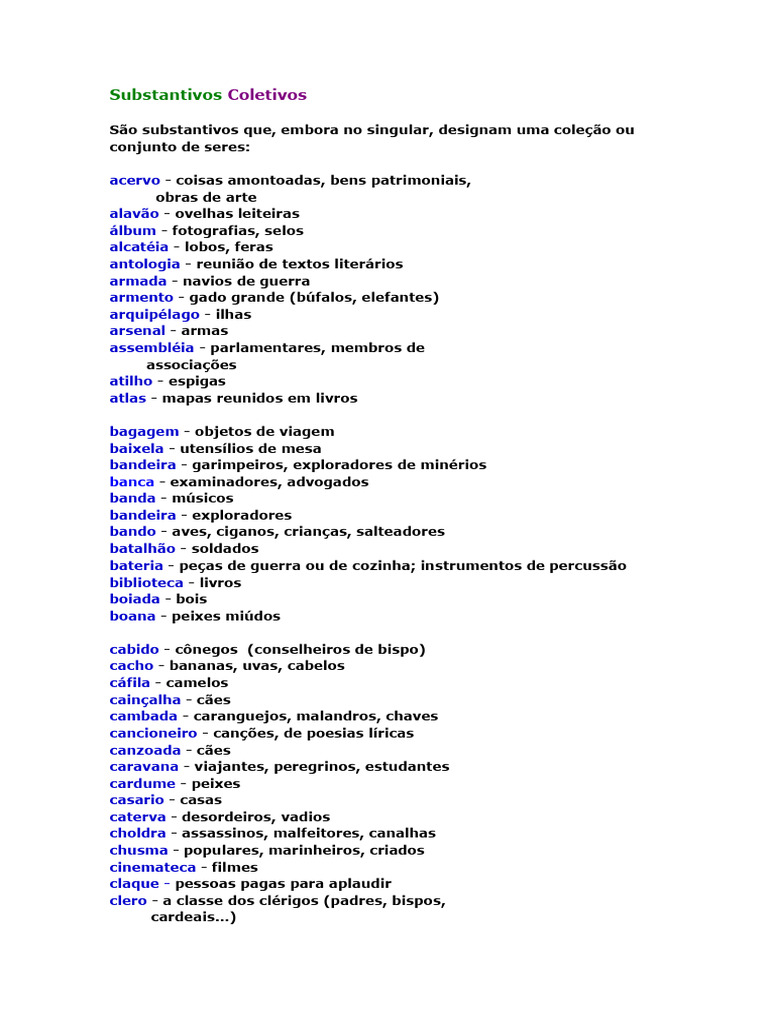Substantivos Coletivos | PDF