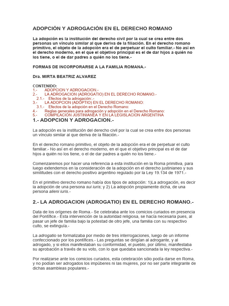 Adopción y Adrogación en Derecho Romano | PDF | Adopción | Roma antigua