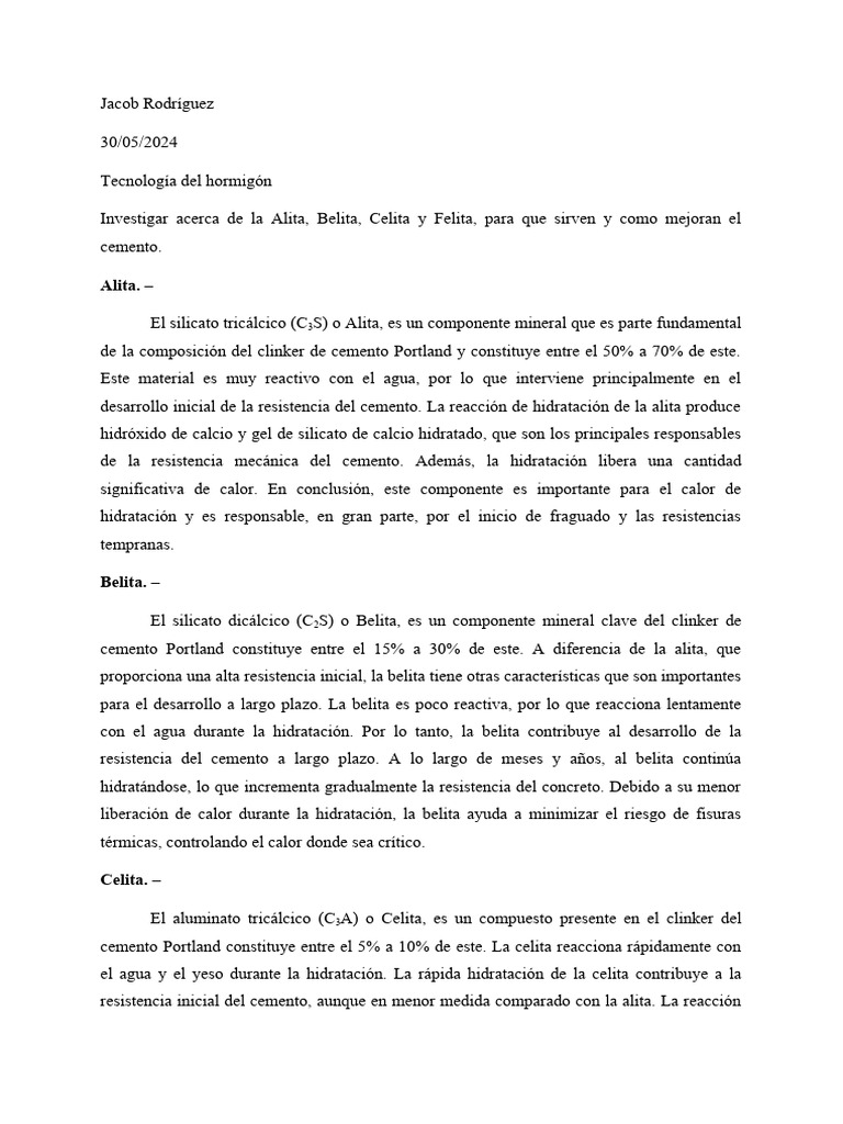 Componentes del cemento Portland | PDF | Cemento | Hormigón