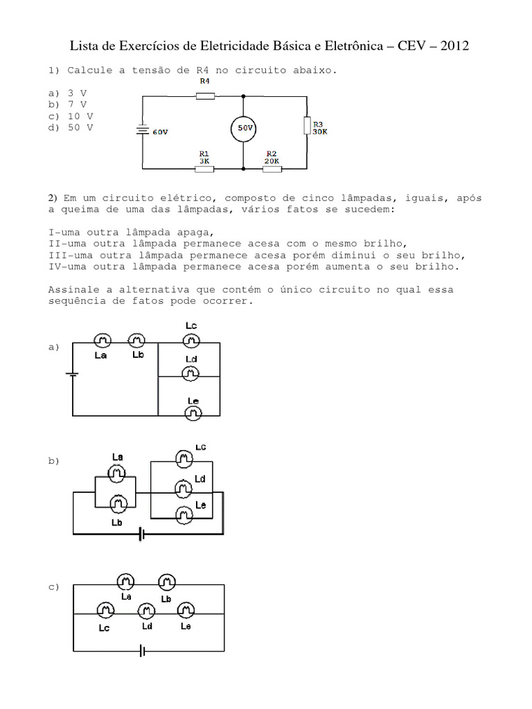 Exercícios de Eletricidade e Eletrônica 2012 | PDF | Rede elétrica ...