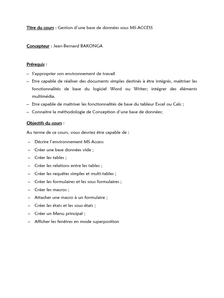 Gestion de bases de données Access | PDF | Microsoft Access | Bouton ...