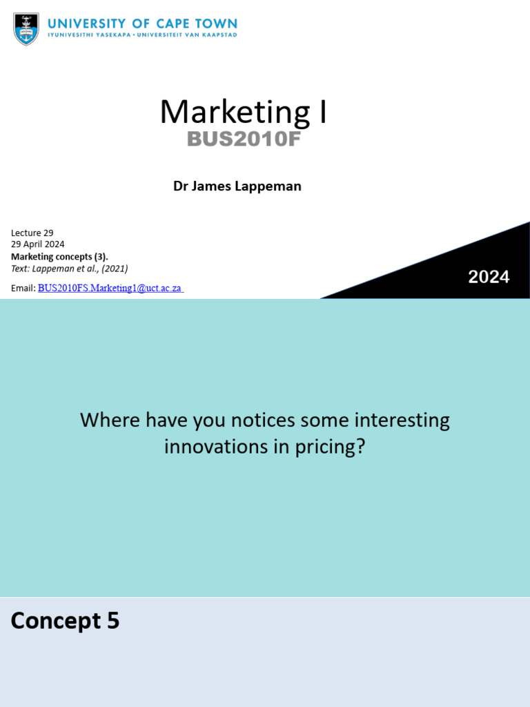 BUS2010F - Lecture 29 (Concepts 3) | PDF | Pricing | Brand