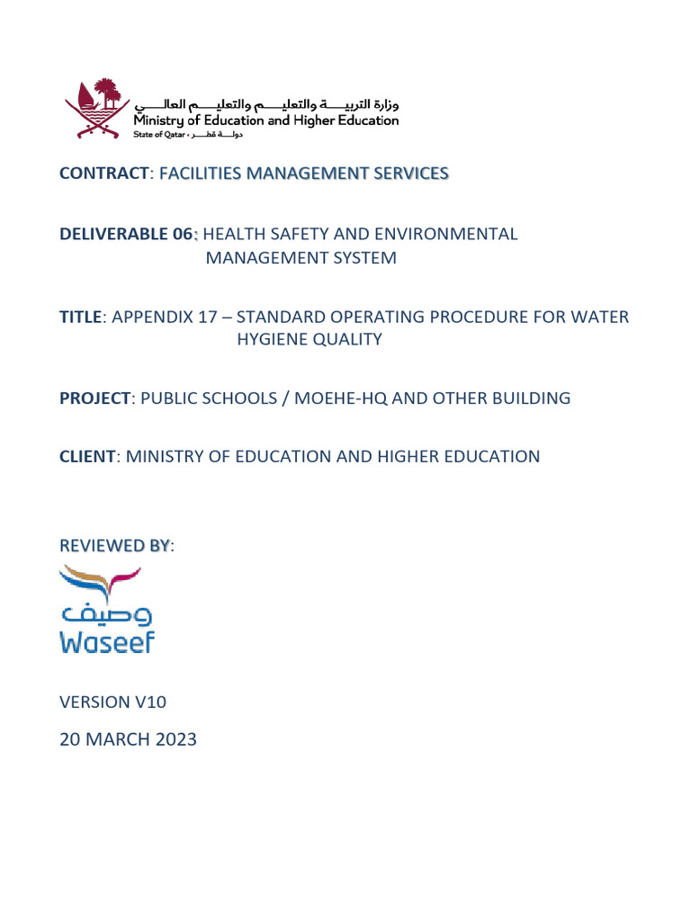 Appendix 17 - SOP For Water Hygiene Quality V10 | PDF