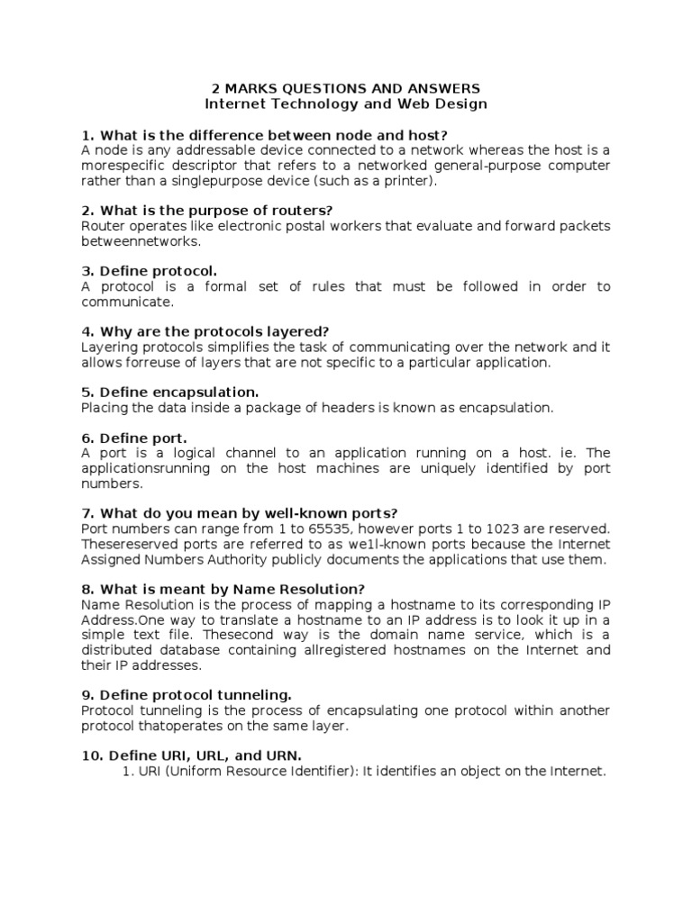 Internet Tech Q&A: Key Concepts Explained | PDF | Network Socket | Port ...
