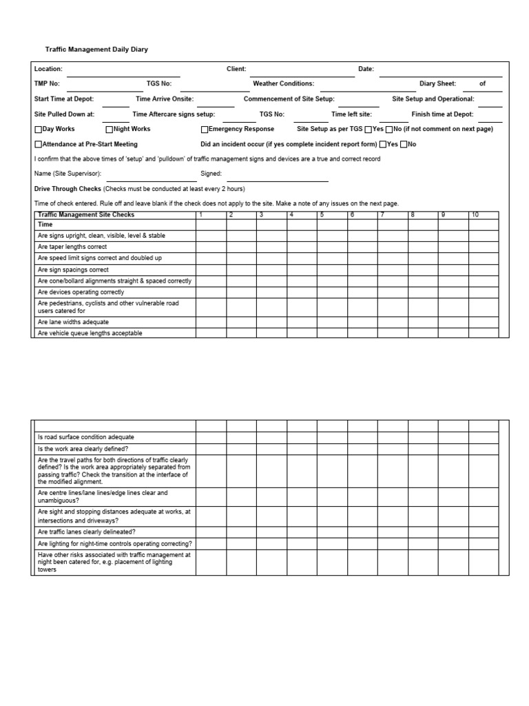 Traffic Management Daily Log | PDF | Traffic | Road