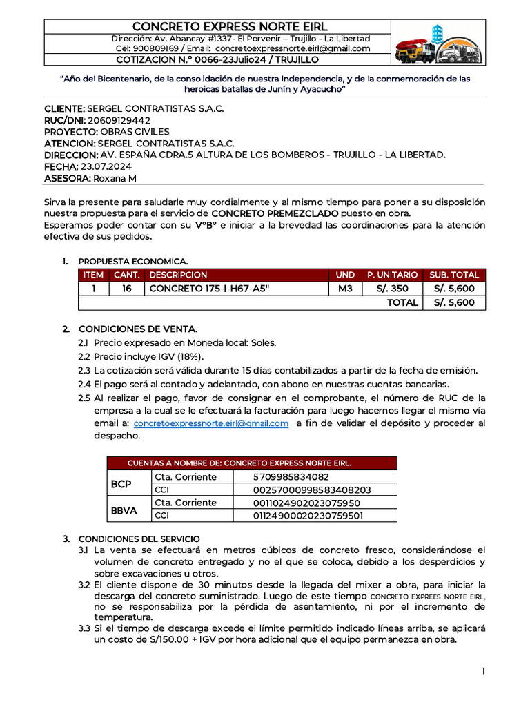 Propuesta de Concreto Premezclado Trujillo | PDF | Hormigón ...
