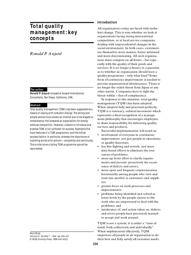 Total Quality Management - Key Concept | PDF | Quality Management ...