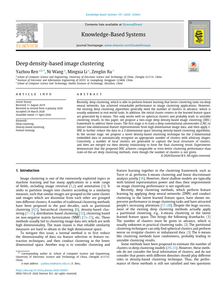 Deep Density-Based Image Clustering | PDF | Cluster Analysis | Deep ...