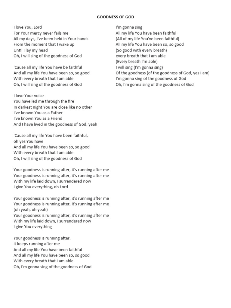 Goodness of God Lyrics PDF | PDF