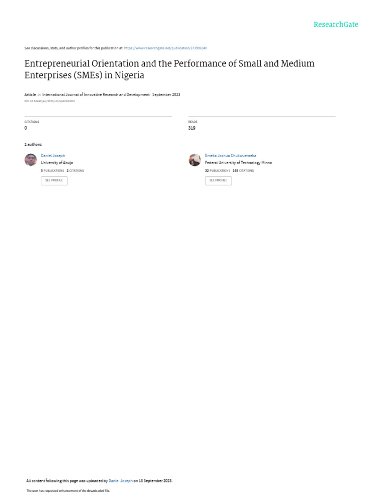 Impact of Entrepreneurial Orientation on SMEs in Nigeria | PDF | Business