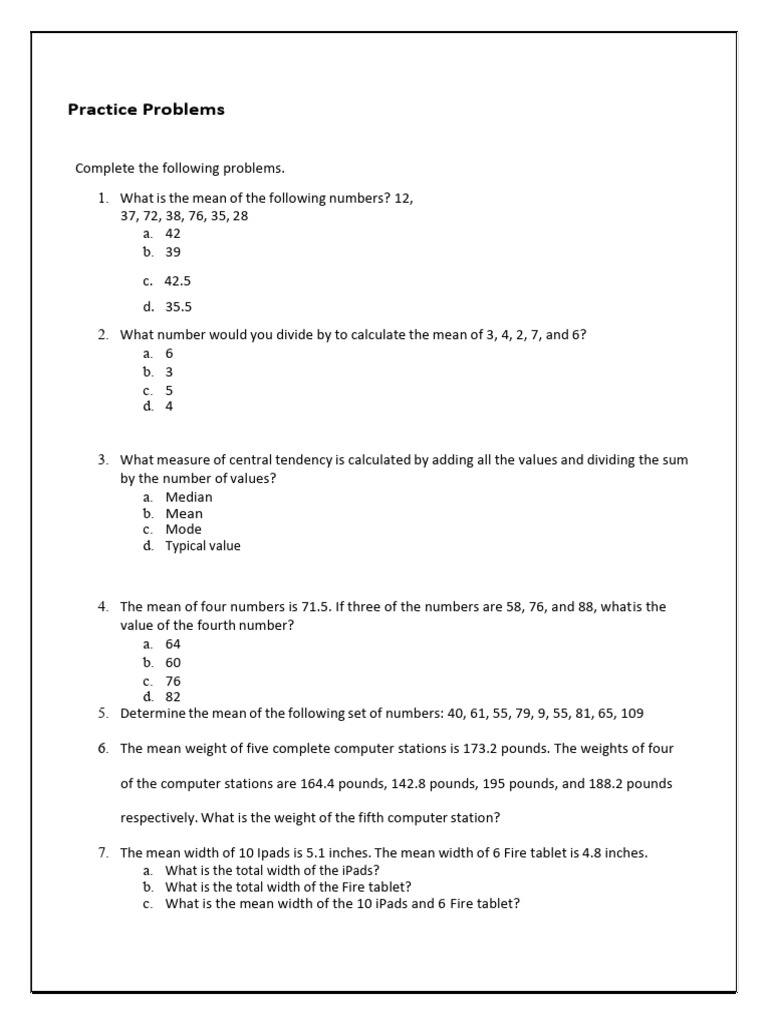 Exercise+1 | PDF | Arithmetic Mean