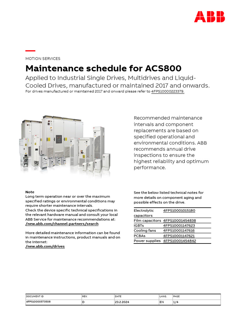 Maintenance Schedule ACS800 2017 Onwards | PDF | Reliability ...