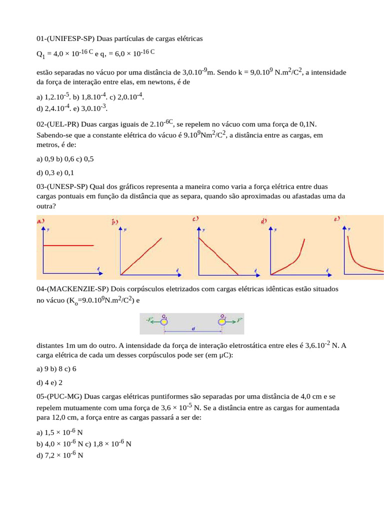 Exercícios Resolvidos: Lei de Coulomb | PDF | Carga elétrica | Próton