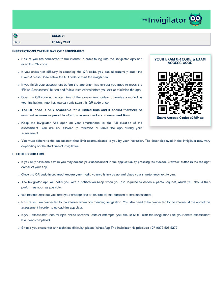 Exam QR Code & Access Instructions | PDF | Qr Code | Mobile App