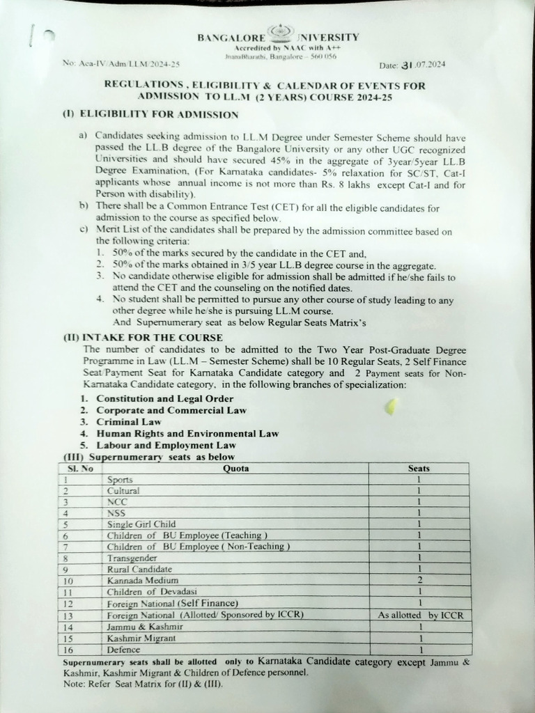 LL.M Admission Guidelines 2024-25 | PDF | University And College ...