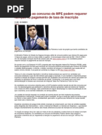 Candidatos ao concurso do MPE podem requerer isenção no pagamento de taxa de inscrição