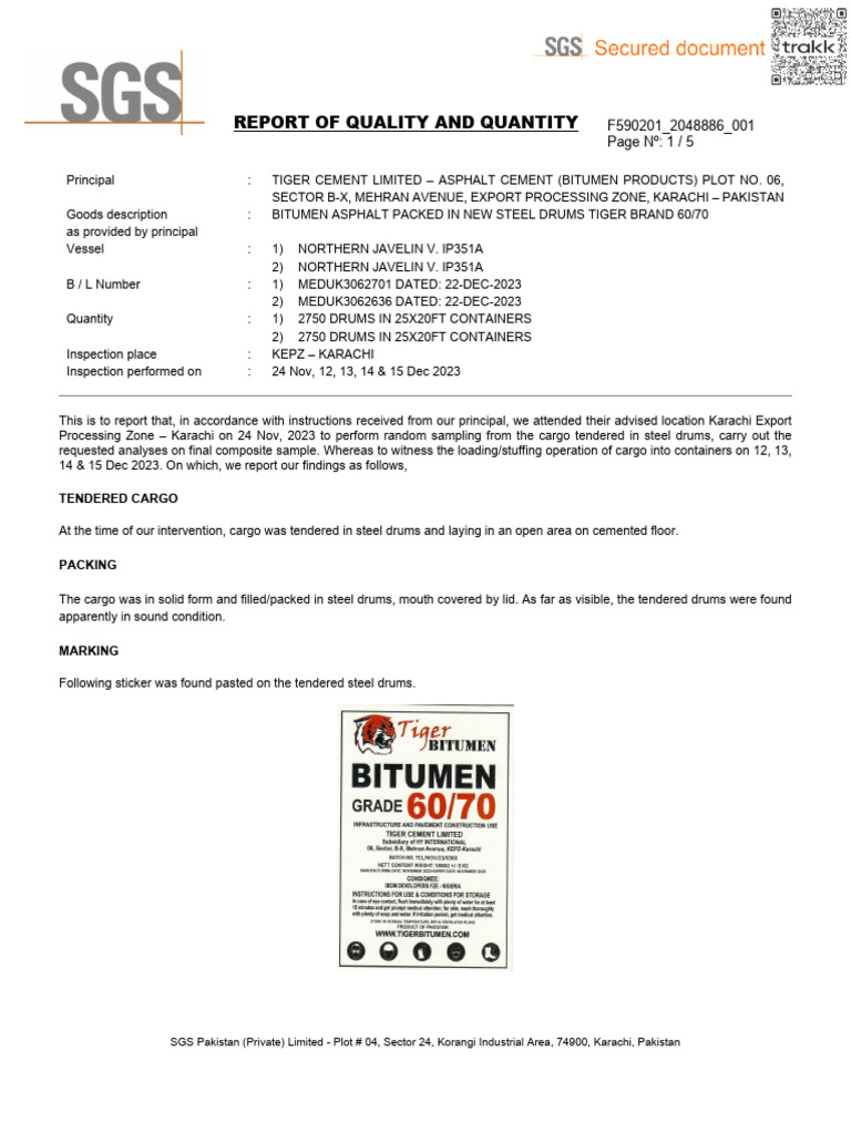 Tiger Bitumen Quality Inspection Report | PDF | Accuracy And Precision ...