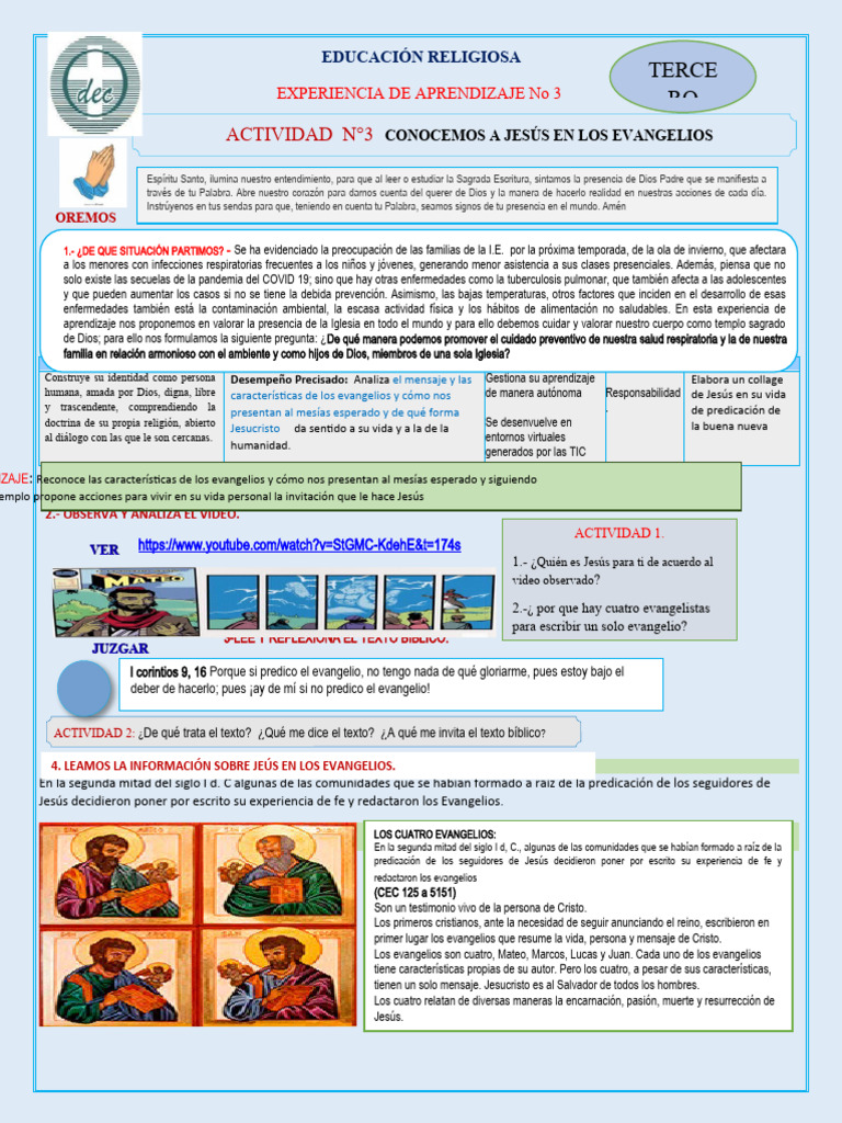 Unidad 3 Sesión 3tercero 2024 | PDF | Jesús | Evangelio de Marcos
