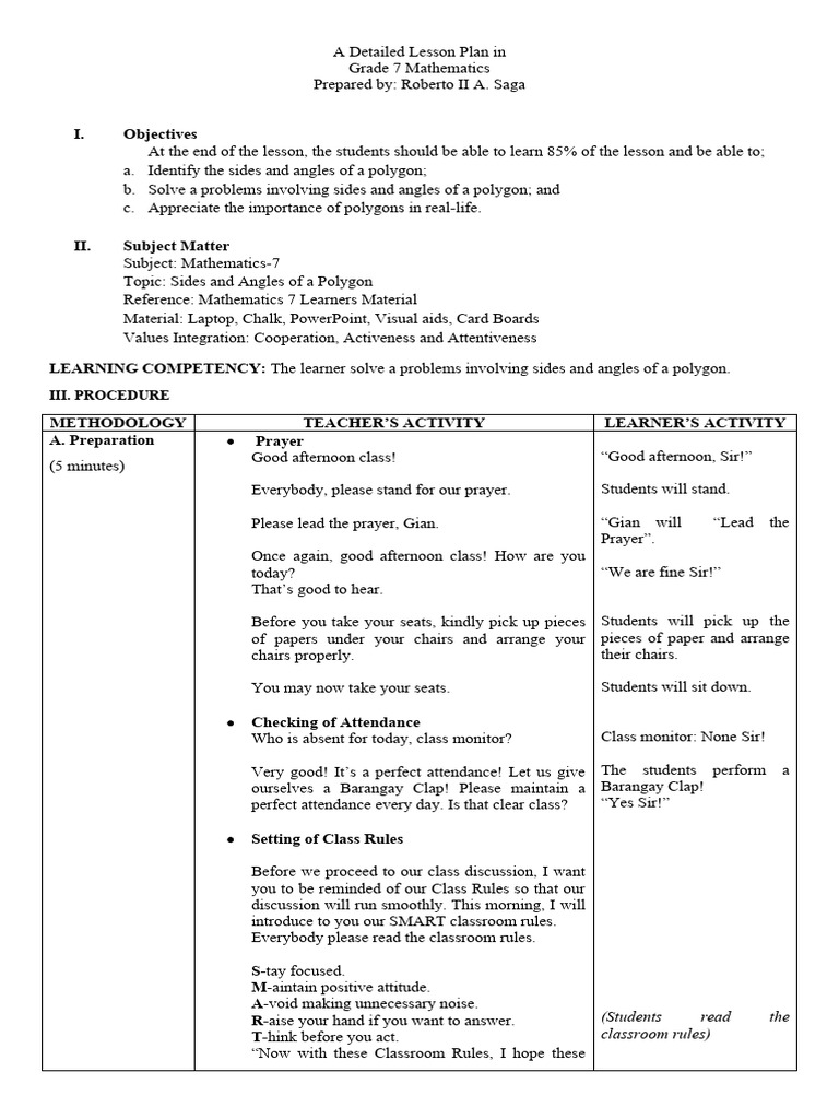 DETAILED LP GRADE 7 Sides and Angles of A Polygon | PDF | Polygon ...