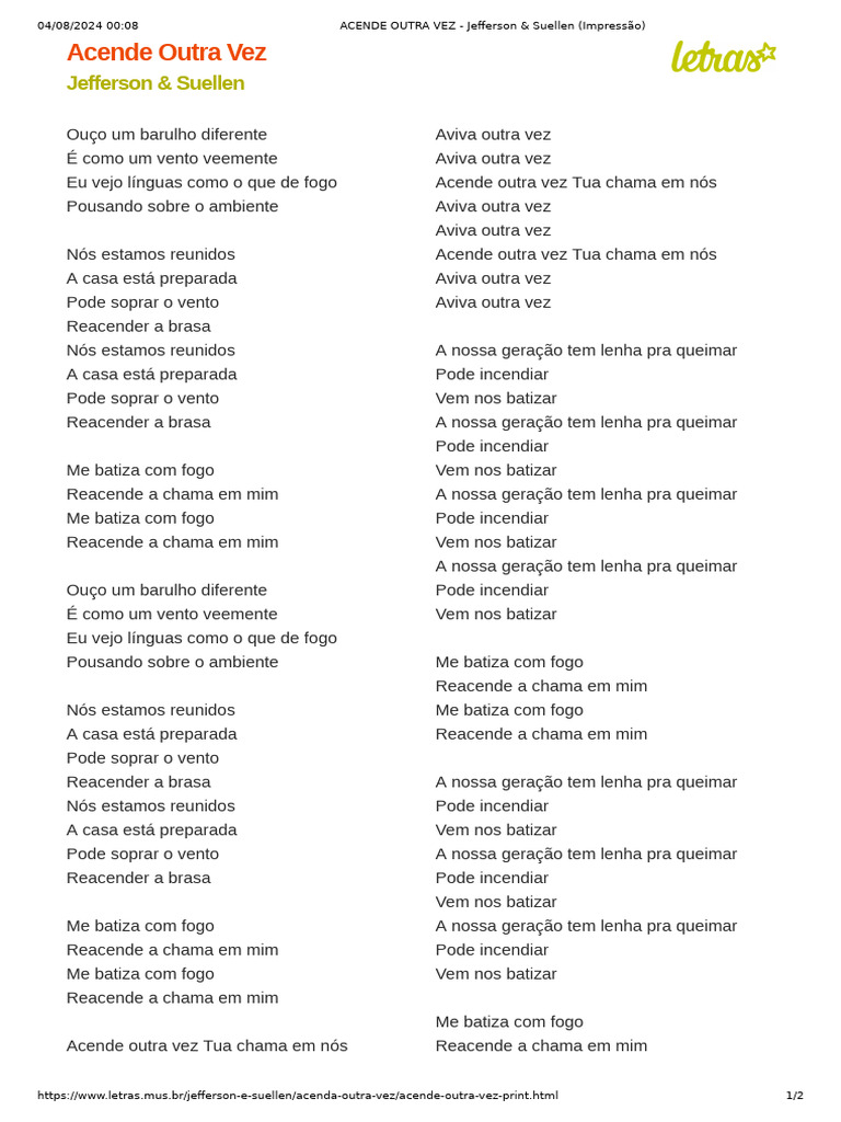 ACENDE OUTRA VEZ - Jefferson & Suellen (Impressão) | PDF