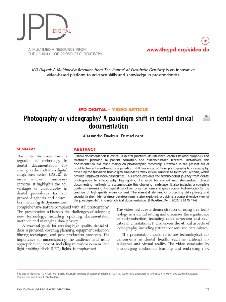 Photography or Videography A Paradigm Shift in de | PDF | Dentistry ...