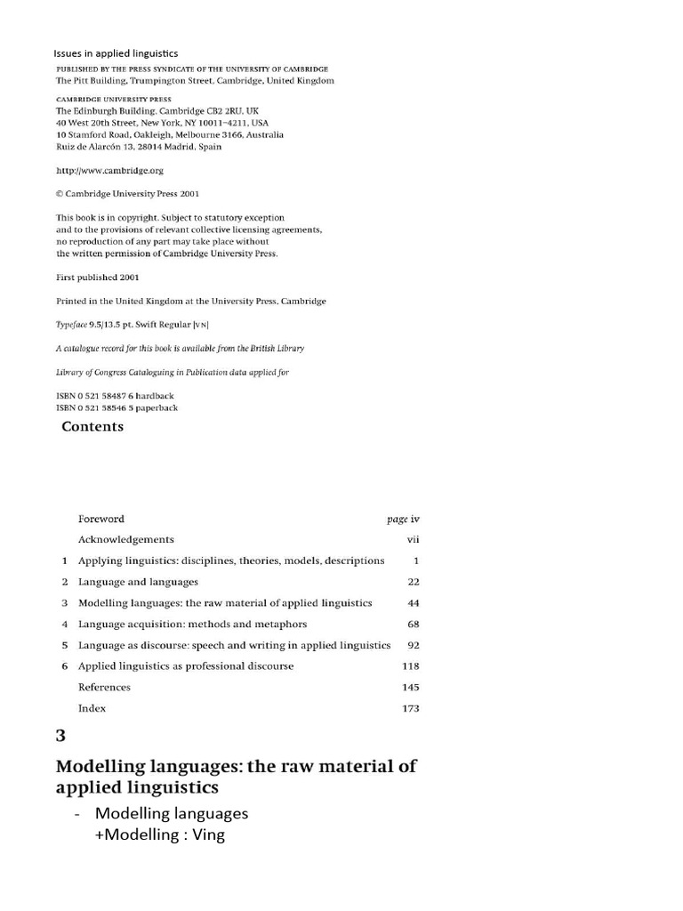 Models in Applied Linguistics | PDF | Language Arts & Discipline ...